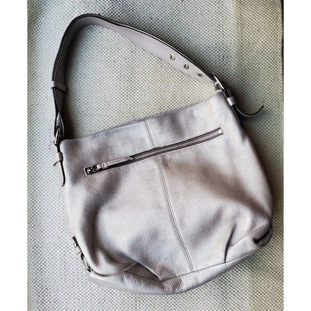 Coach F15064 Metallic Silver Leather Duffle Hobo Satchel Shoulder Purse Hand Bag - Picture 1 of 10
